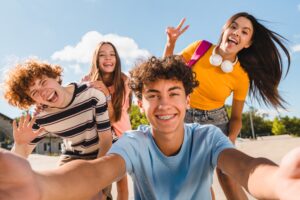 Selfie,Shot,Of,Crazy,Young,People,Friends,College,Students,School